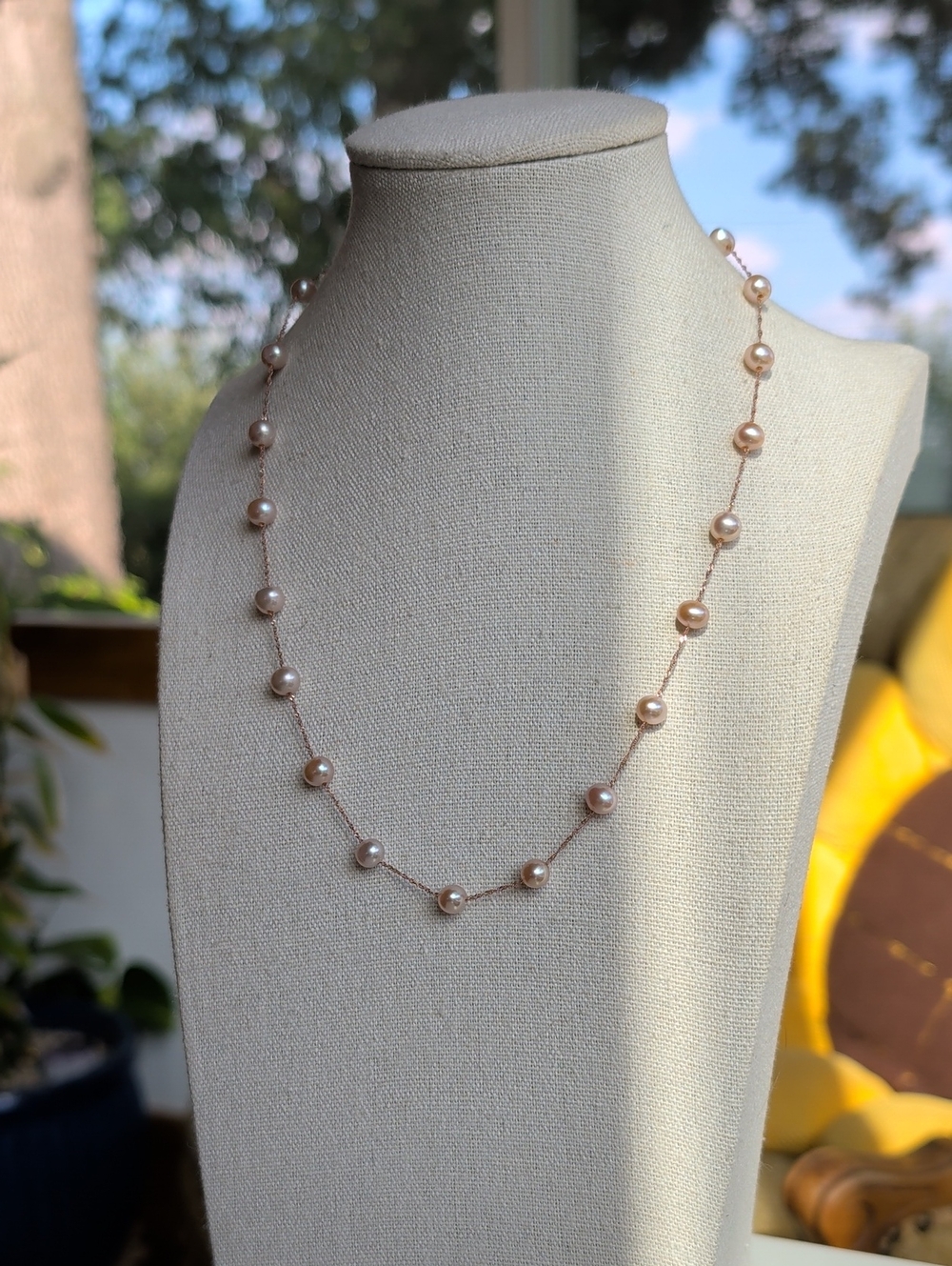 NWT Effy 14K Rose Gold Pearl Stationed Necklace, 18"